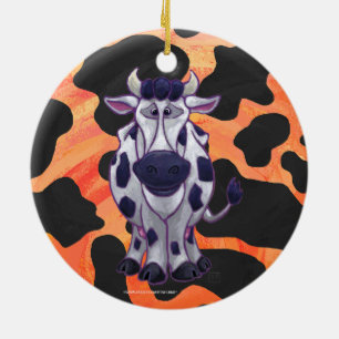Ornamento De Cerâmica Vaca Preta e Laranja Selvagem Eu