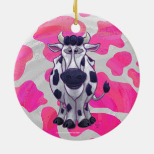 Ornamento De Cerâmica Vaca Selvagem Rosa e Branca