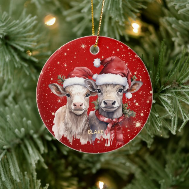 Ornamento De Cerâmica Vacas bonitas - Natal personalizado para recém-nas (Árvore)