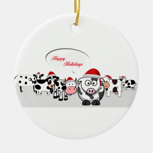 Ornamento De Cerâmica Vacas bonitos do Natal boas festas (Frente)