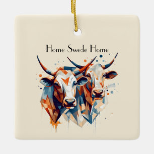 Ornamento De Cerâmica Vacas de Fazenda Escandinava, personalizado