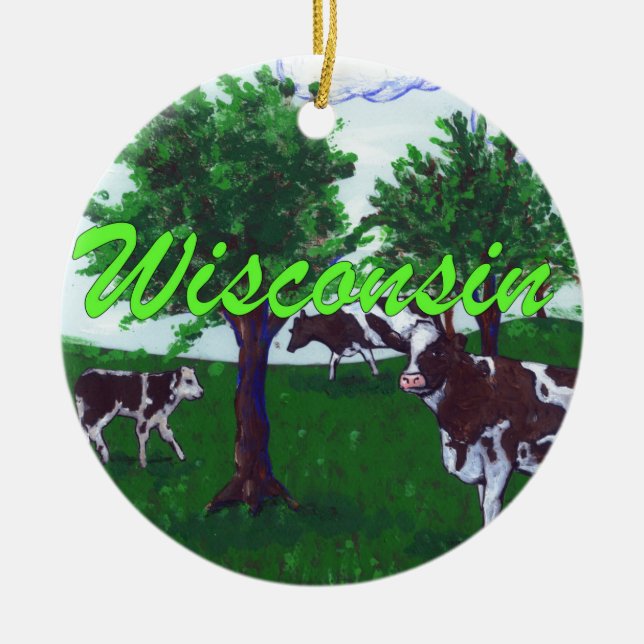 Ornamento De Cerâmica Vacas de Wisconsin (Frente)