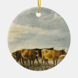 Ornamento De Cerâmica Vacas em um rio Aelbert Cuyp