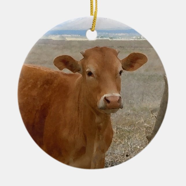 Ornamento De Cerâmica Vacas vermelhas ocidentais bonito do gado frente e (Frente)