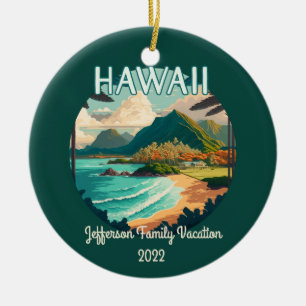 Ornamento De Cerâmica Vacinação Familiar Hawaii Beach Vintage Retro Orna