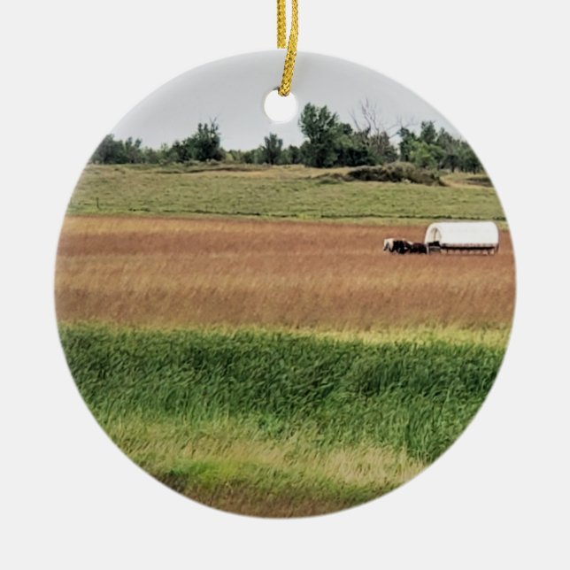 Ornamento De Cerâmica Vagão coberto na Laura Ingalls Wilder Homestead (Frente)