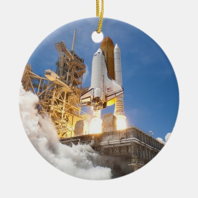 Ornamento De Cerâmica Vaivém espacial Atlantis que lança a missão (Frente)