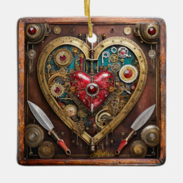 Ornamento De Cerâmica Valentine Guerreiro Steampunk Rubis e Adagas