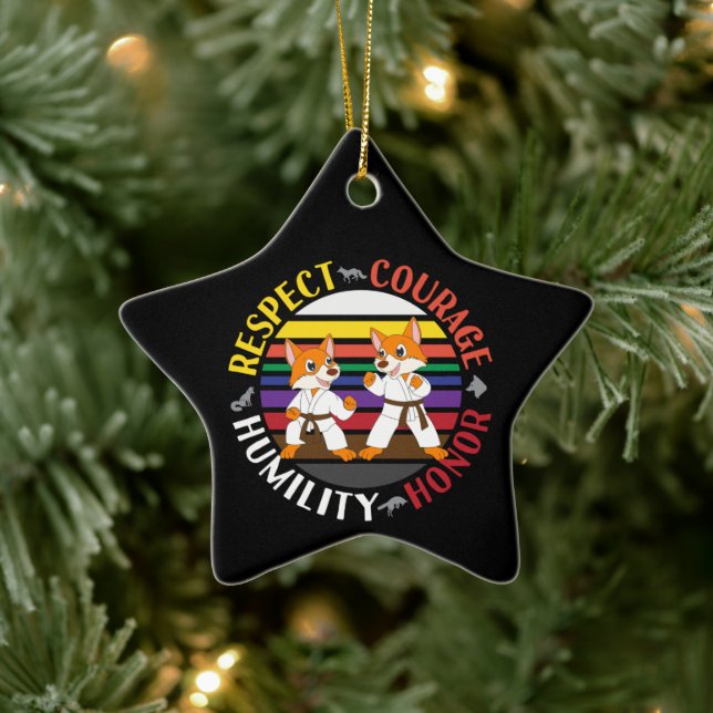 Ornamento De Cerâmica Valores de Karate - Silhuetas Raposa Esparta Cuta (Árvore)