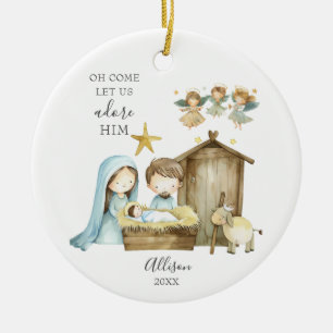 Ornamento De Cerâmica Vamos Adorá-Lo No Natal Da Cena Da Natividade