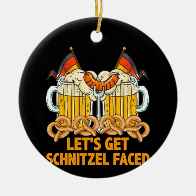 Ornamento De Cerâmica Vamos Enfrenta Schnitzel Oktoberfest alemão (Frente)