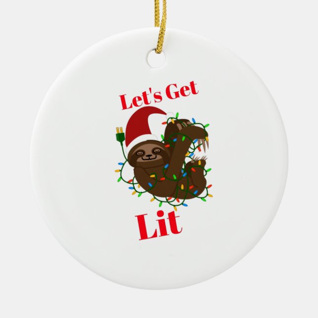 Ornamento De Cerâmica Vamos Lit Christmas Sloth (Frente)