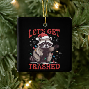 Ornamento De Cerâmica Vamos nos Embriagar Meme de Guaxinim Feral de Nata