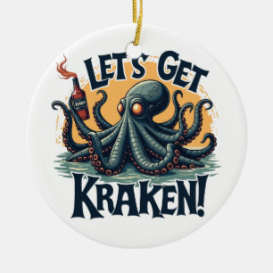 Ornamento De Cerâmica Vamos Obter Octopus De Bebendo De Rum Funny Kraken