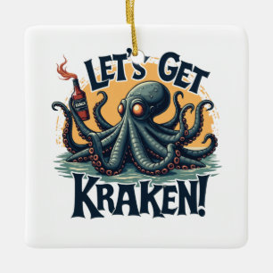 Ornamento De Cerâmica Vamos Obter Octopus De Bebendo De Rum Funny Kraken