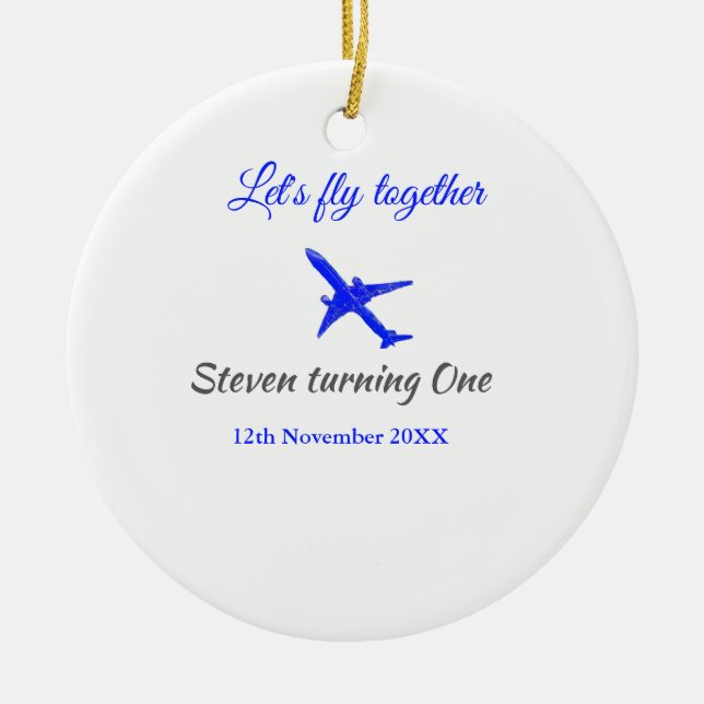 Ornamento De Cerâmica Vamos voa juntos no primeiro aniversário avião da  (Frente)