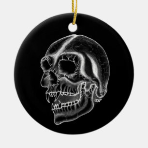 Ornamento De Cerâmica Vampiro skull black and design white