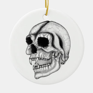 Ornamento De Cerâmica Vampiro skull black and design white