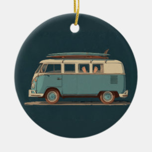 Ornamento De Cerâmica Van de Surf Vintage – Design de Camper Retro
