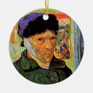 Ornamento De Cerâmica Van Gogh; Autorretrato com a Orelha Cortada