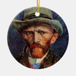 Ornamento De Cerâmica Van Gogh; autorretrato com Cinza Felt Hat