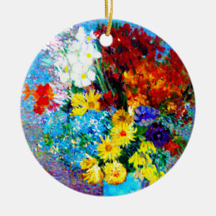 Ornamento De Cerâmica Van Gogh Flores num Vaso Azul