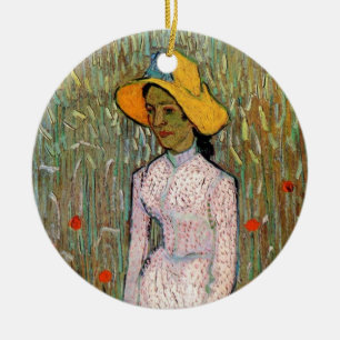 Ornamento De Cerâmica Van Gogh, Menina de Pé; Fundo de Trigo