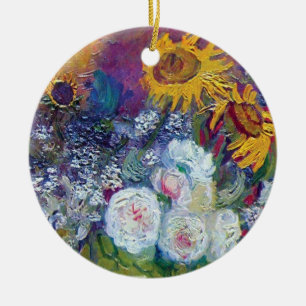 Ornamento De Cerâmica Van Gogh - Natureza-Morta com Rosas e Girassóis