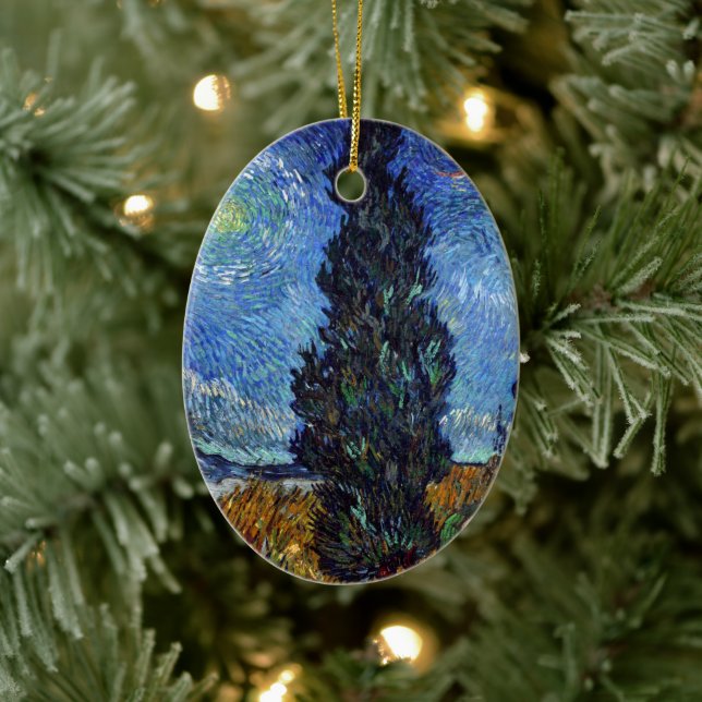 Ornamento De Cerâmica Van Gogh Road Com Impressionismo De Cipras (Árvore)