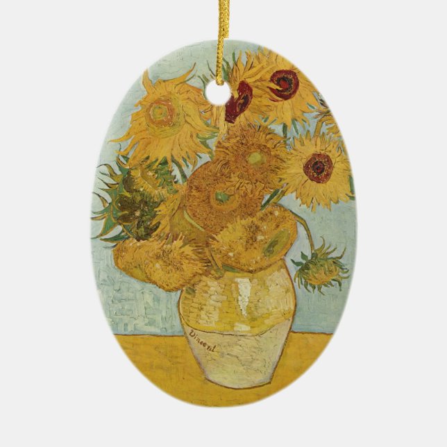 Ornamento De Cerâmica Van Gogh Sunflower (Frente)