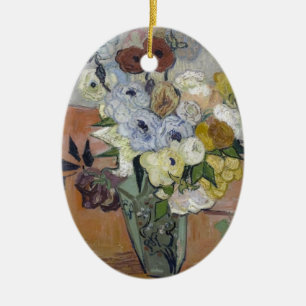 Ornamento De Cerâmica Van Gogh - Vase Japonês com Rosas e Anêmonas