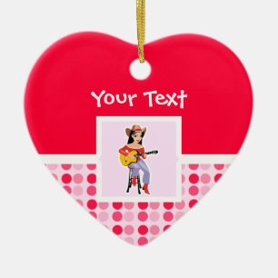 Ornamento De Cerâmica Vaqueira bonito com guitarra