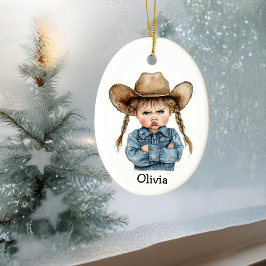 Ornamento De Cerâmica Vaqueira Mal-Humorada Personalizada em Jaqueta de 