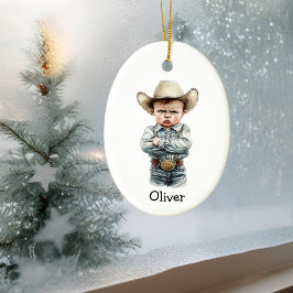 Ornamento De Cerâmica Vaqueiro Mal-Humorado Personalizado com Roupa de J