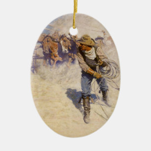 Ornamento De Cerâmica Vaqueiros ocidentais do vintage, na cerca por NC