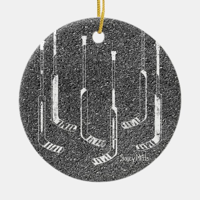 Ornamento De Cerâmica Varas do Goalie do hóquei (Frente)