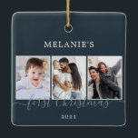 Ornamento De Cerâmica Várias fotos primeiro Natal Bebê Cerâmica Ornament<br><div class="desc">Um ornamento moderno e minimalista para a chegada do novo bebê. Pode ser personalizado com 3 das suas fotos favoritas. Encontre mais opções no meu compro.</div>