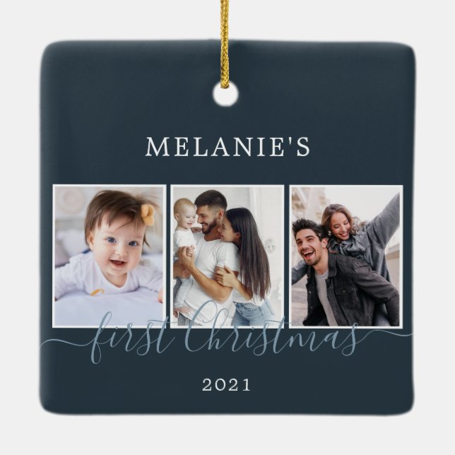 Ornamento De Cerâmica Várias fotos primeiro Natal Bebê Cerâmica Ornament (Verso)