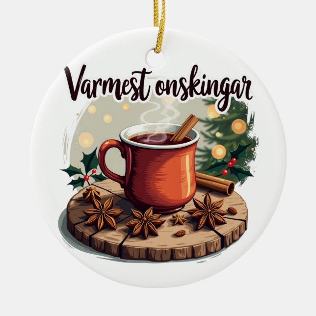 Ornamento De Cerâmica Varmest önskingar Swedish Holiday Greeting (Frente)