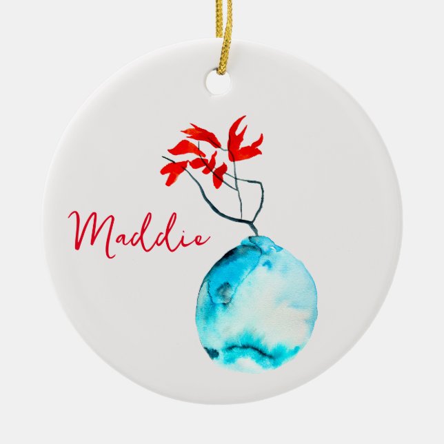 Ornamento De Cerâmica Vase aquarela ikebana (Frente)