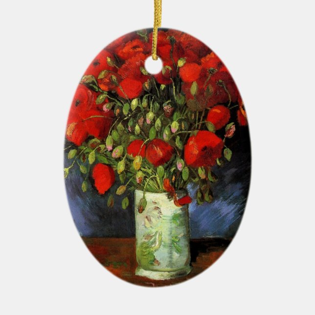 Ornamento De Cerâmica Vase com papagaios vermelhos por Vincent van Gogh (Frente)