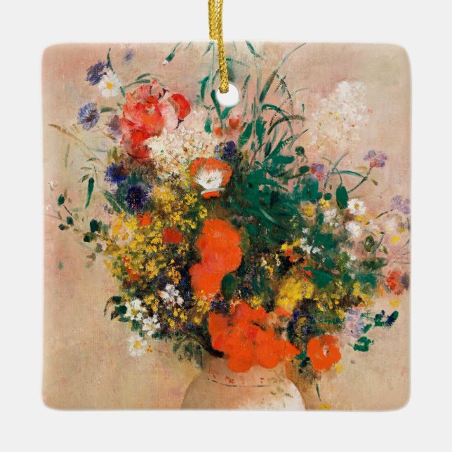 Ornamento De Cerâmica Vase de Flores por Redon Poste-Impressionista (Frente)