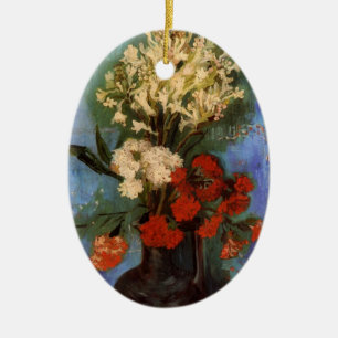 Ornamento De Cerâmica Vaso com Cravos de Vincent van Gogh