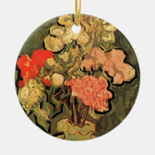 Ornamento De Cerâmica Vaso com Malvas Rosadas por Vincent van Gogh