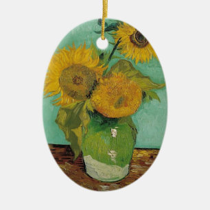 Ornamento De Cerâmica Vaso com três girassóis, Vincent van Gogh
