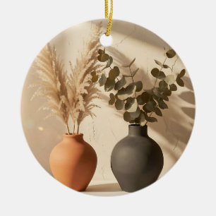 Ornamento De Cerâmica Vaso de Cerâmica Boho Pampas Eucalipto Natureza Mo