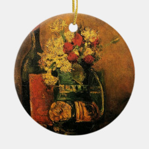 Ornamento De Cerâmica Vaso de Natal feliz com cravos e rosas