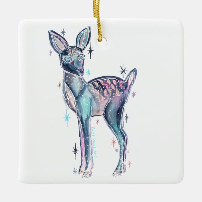 Ornamento De Cerâmica Veado de inverno de Natal mágico (Frente)