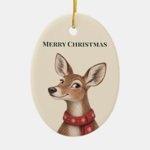 Ornamento De Cerâmica Veado de Natal Caprichoso Cachecol Vermelho Farmho