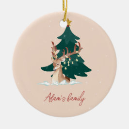 Ornamento De Cerâmica Veado de Natal personalizável